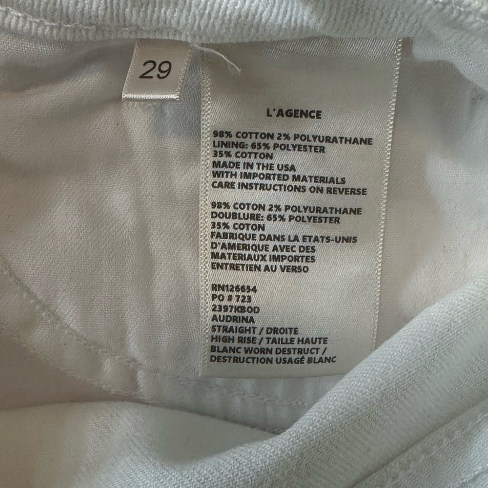 L’AGENCE Audrina High Rise Distressed Straight Jeans White 29 - Picture 7 of 8